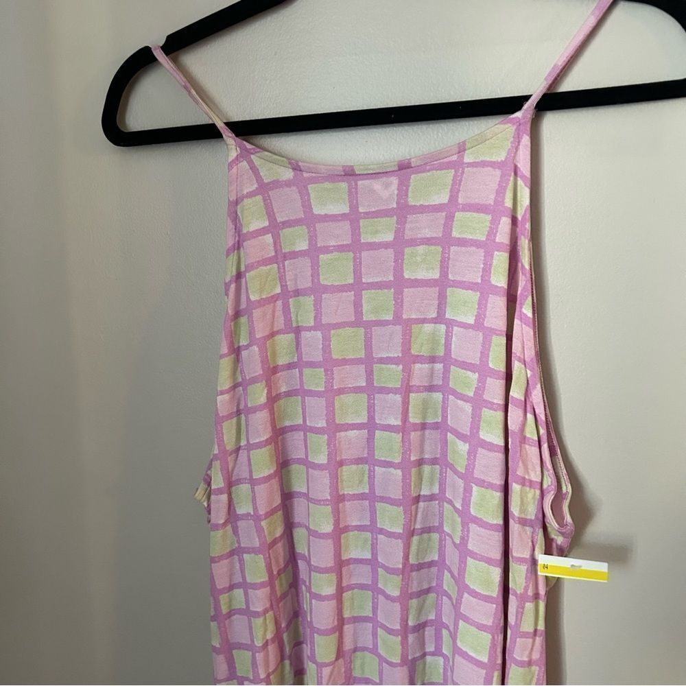 BP Dress Midi Sun Dress Grid Pink Purple Green White Lettuce Edge Casual Summer - Picture 2 of 11